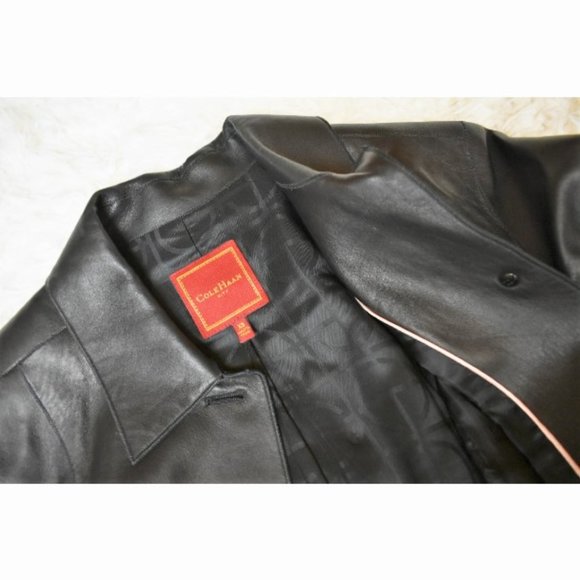 Cole Haan City black lambskin leather jacket coat button up pockets collar - Picture 3 of 6